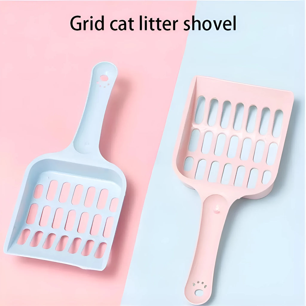 Blue plastic cat litter scoop showing 20cm length and 9cm width for pet tray cleaning