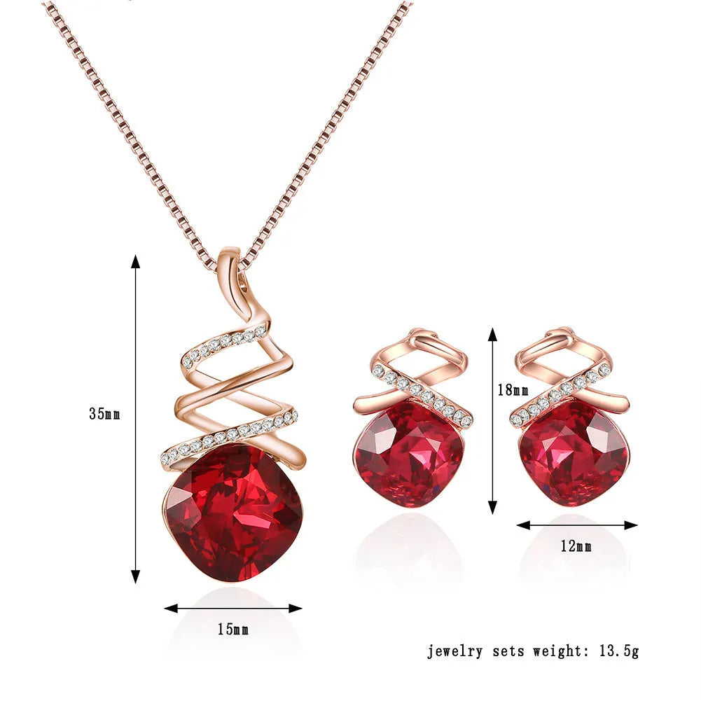 Women's alloy bridal necklace and earrings set with diamond processing and water wave chain.