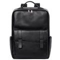 Men's large capacity leather computer backpack with 36-55L storage in black