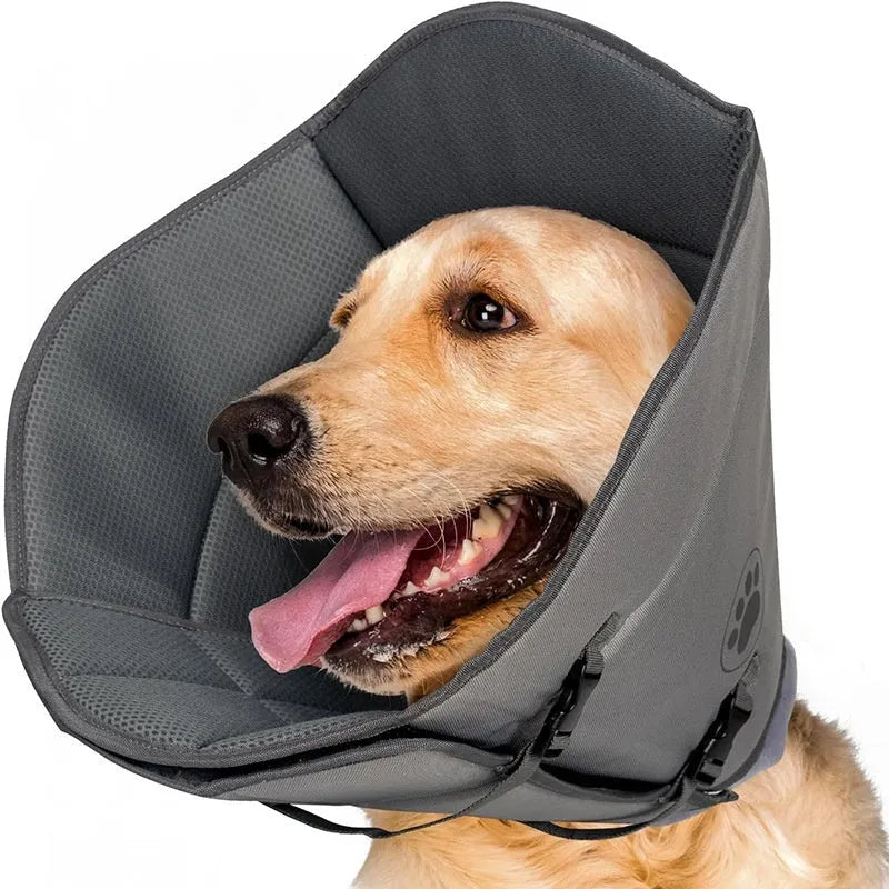 Soft adjustable polyester recovery collar for dogs and cats, shown in single-layer and double-layer styles.