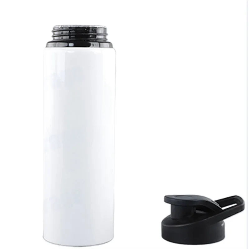 White aluminium sports water bottle for cycling with screw cap in 600ml and 750ml sizes