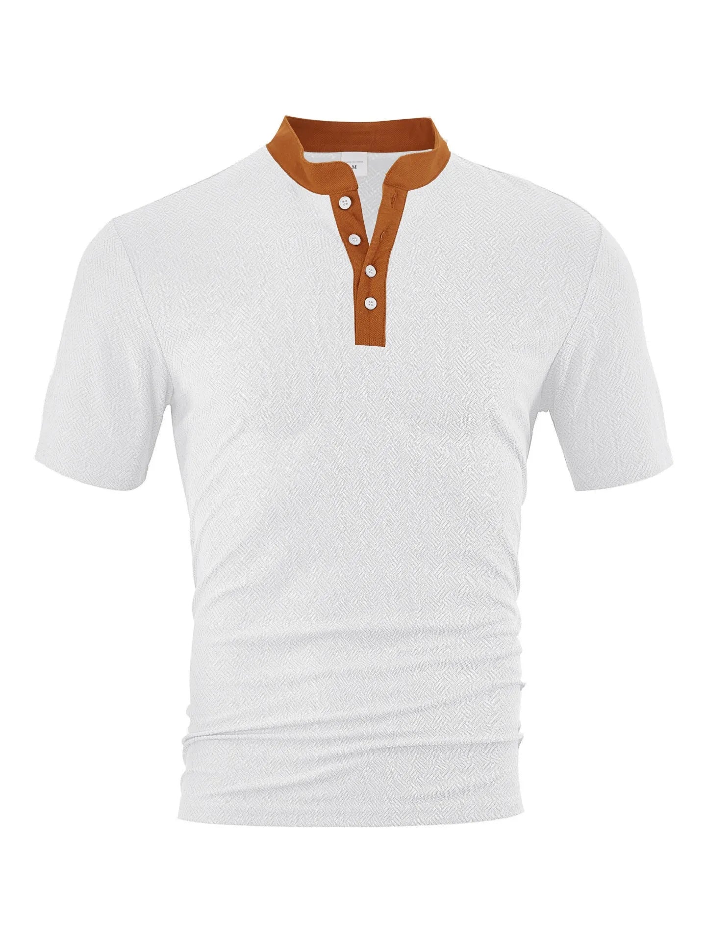Casual loose polyester button-up short sleeve men's shirt in khaki