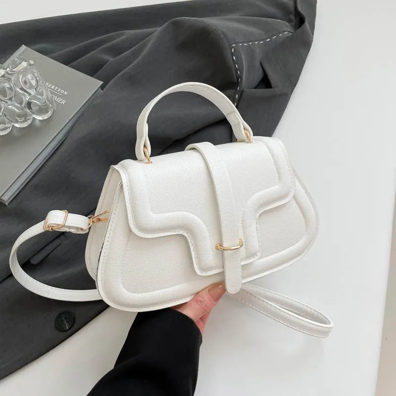 Fashion simple shoulder bag in black, horizontal square PU with sewing thread detail and single strap