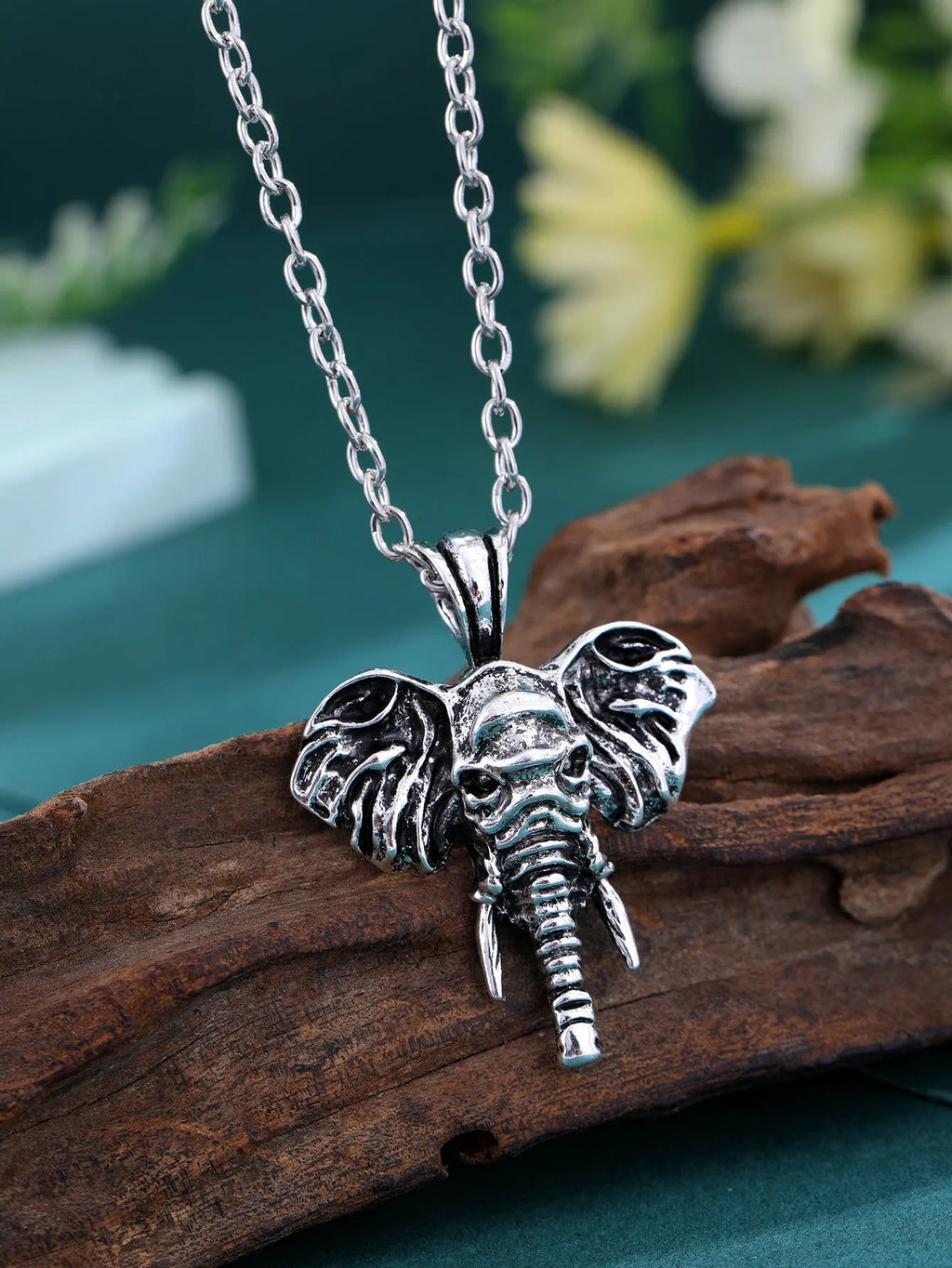 Silver black elephant god pendant necklace for men in hip hop style