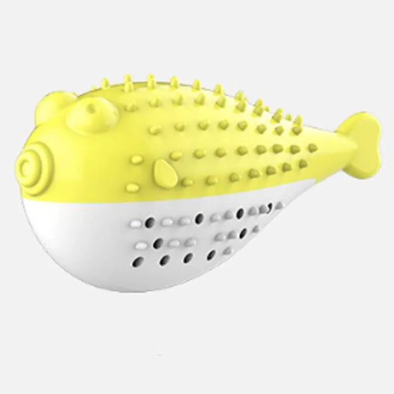 Silicone cat chew toy fish design with toothbrush cleaning function in blue, green, pink, or yellow colour