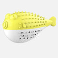 Silicone cat chew toy fish design with toothbrush cleaning function in blue, green, pink, or yellow colour