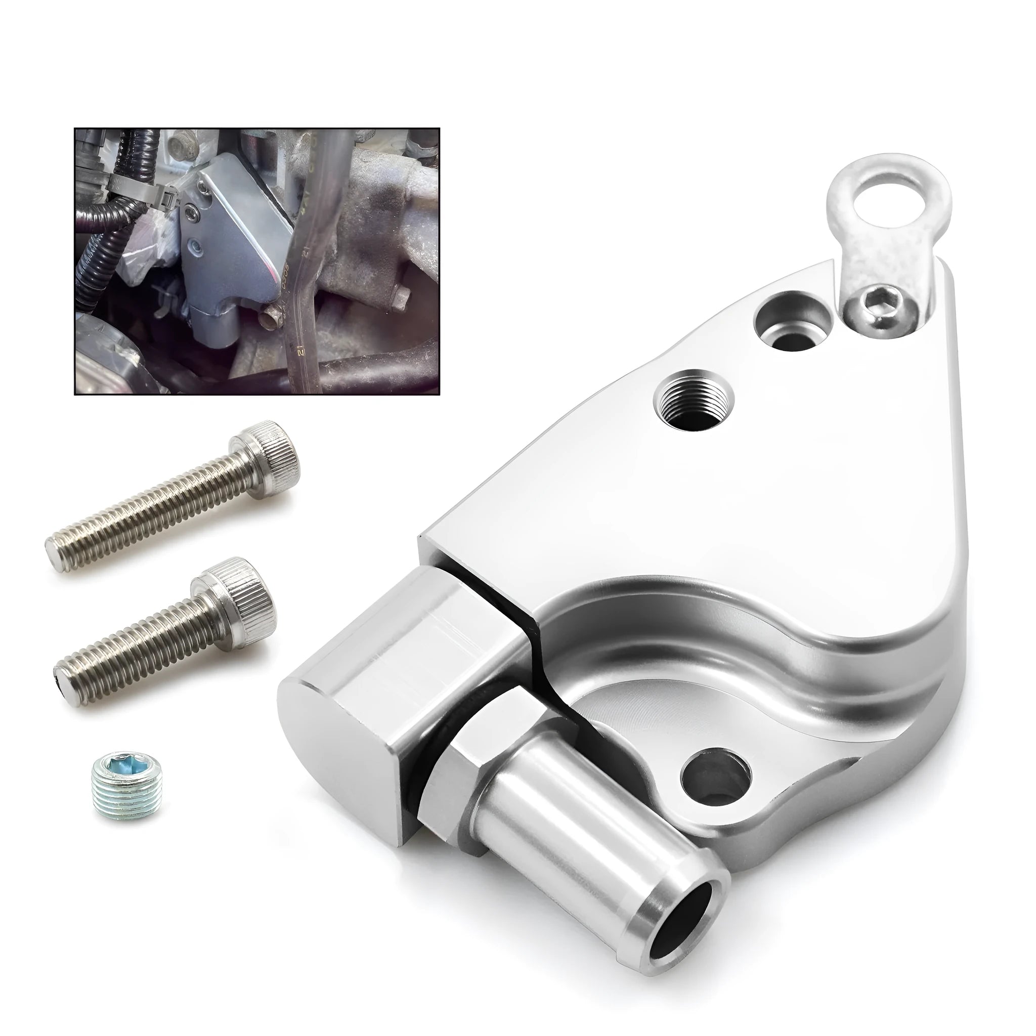 Aluminium intake manifold coolant adapter for Honda K20 K24 engines with mounting hardware