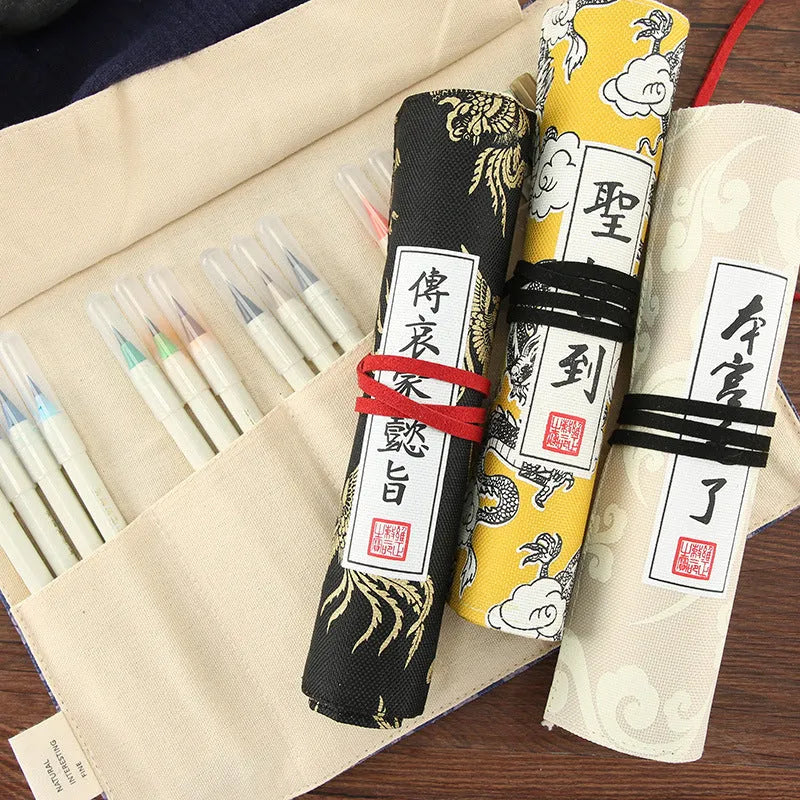Oxford cloth student pencil case in black, blue, light yellow or yellow colour measuring 285mm by 200mm
