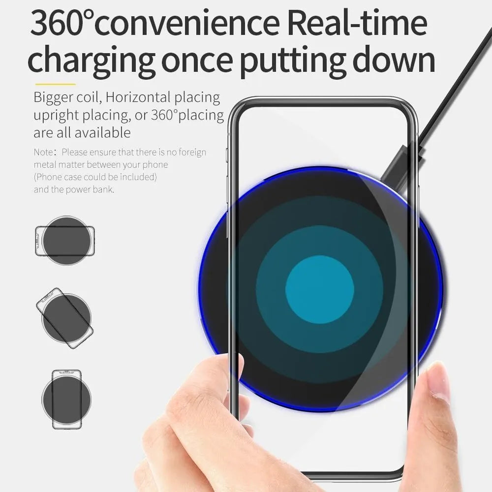 Ultra-thin black wireless charging base with 9V fast charging capability for QI devices