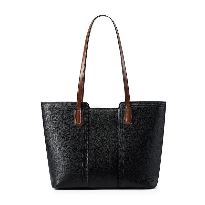 Women's genuine leather commuter bag with internal organisation compartments in horizontal square design