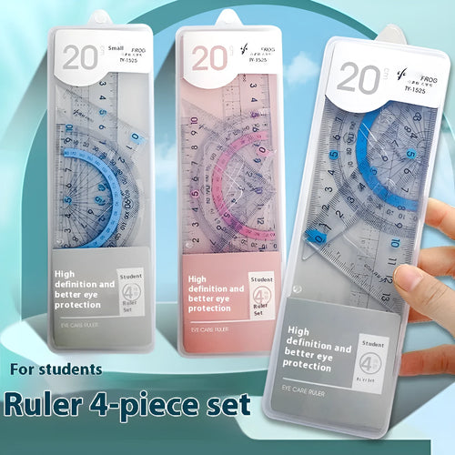 Youpai transparent acrylic drawing ruler set with square and protractor tools on a desk.