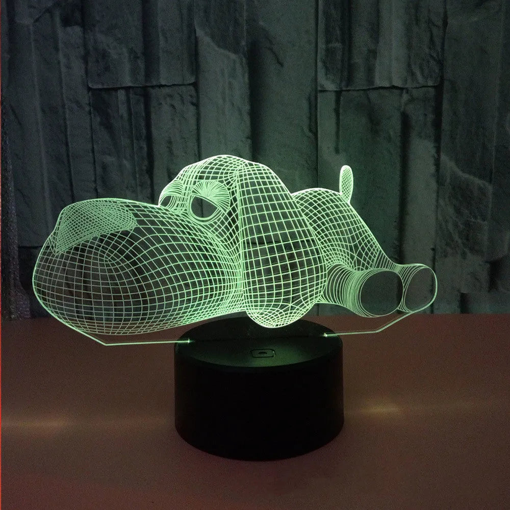 3D hologram illusion dog desktop lamp glowing in multiple colours with touch button.