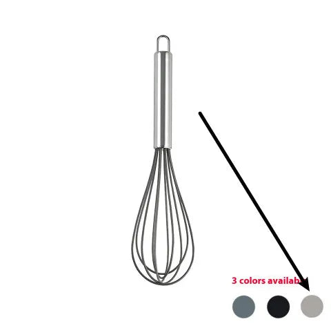12-piece silicone kitchen utensil set in rotating storage bucket, including spatula, spoon, ladel, and egg beater on kitchen counter.