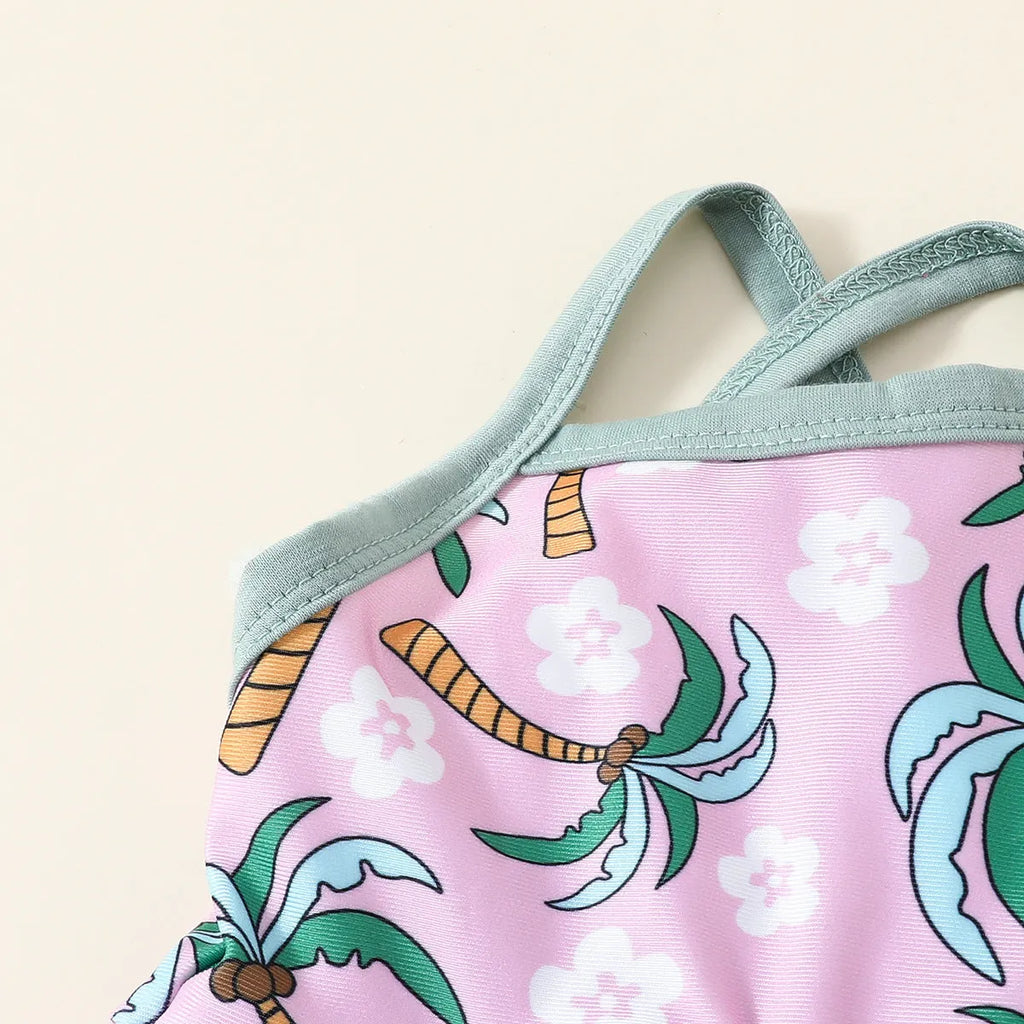 White girls' swimsuit set with shirt-style top and shorts for beach wear