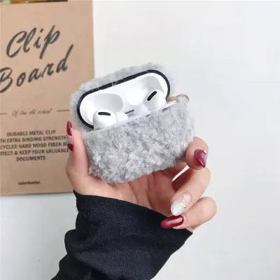 Plush and plastic fall-proof AirPods case cover in khaki green, compatible with AirPods 1 2 3 and Pro 3