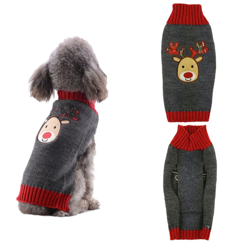 Christmas pompom dog sweater in acrylic knit for small pets