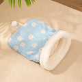 Flannel cat sleeping bag nest bed measuring 50x40cm with soft cotton interior in blue rabbit pattern