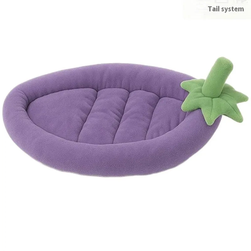 Brown removable washable dog mat on a wooden floor next to a dog crate.