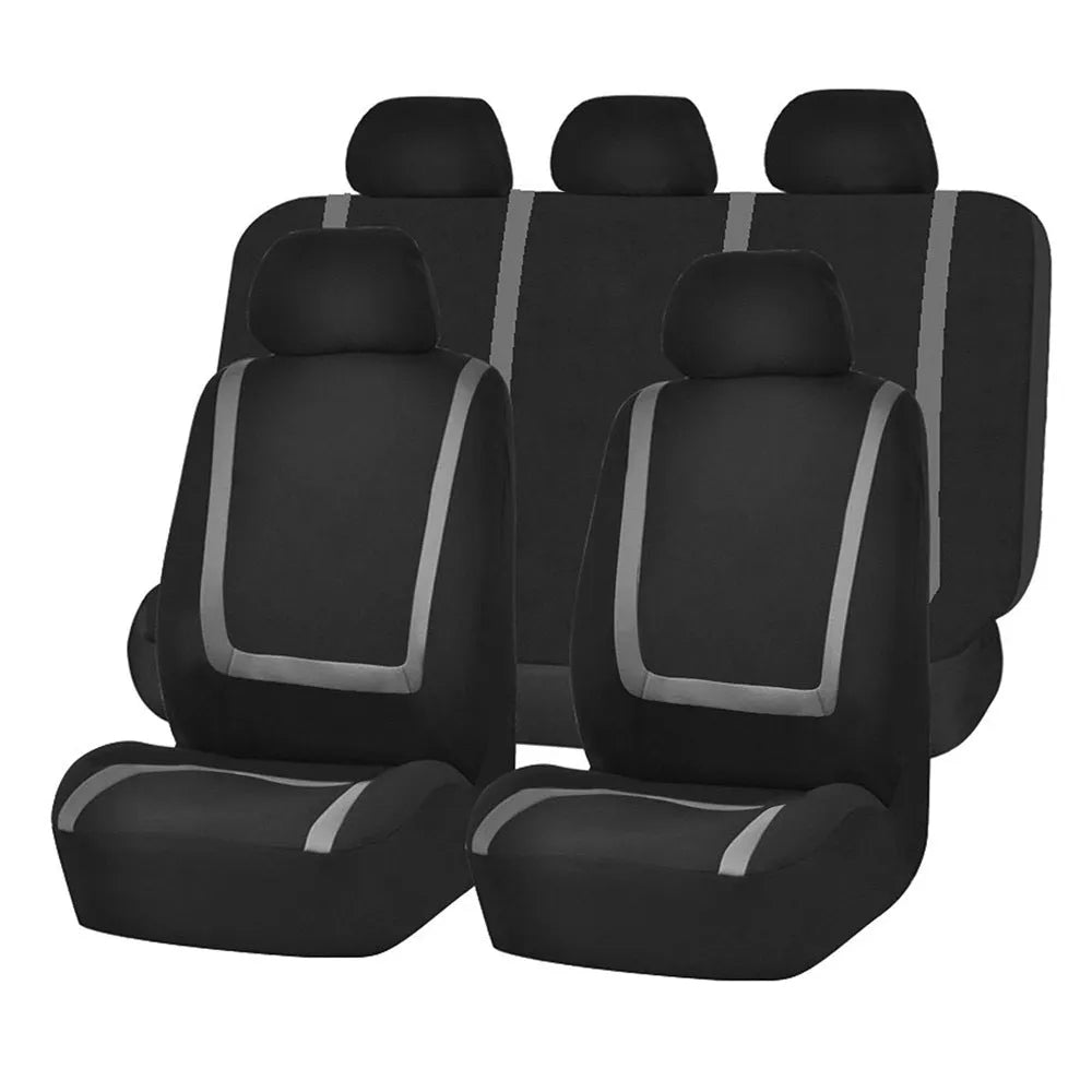 Fully enclosed car seat cover set showing fabric material and multiple colour combination options