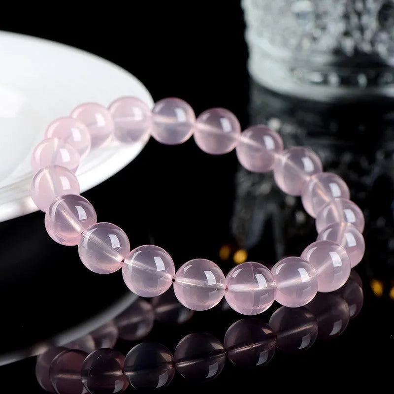 Natural starlight crystal round beads women's bracelet with polished pink crystal in multiple size options