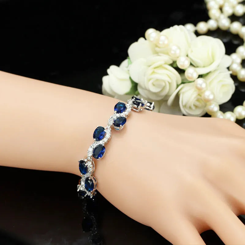 Women's copper gold plated zircon bracelet with geometric design and five colour stone options