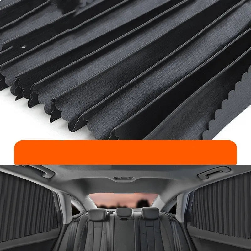 Auto retractable car sunshade curtain in thick opaque cloth with roller shutter mechanism