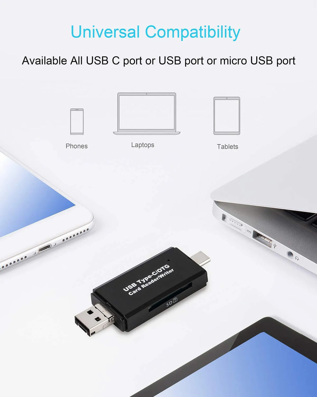 Black USB 3.0 memory card reader for SD and TF cards
