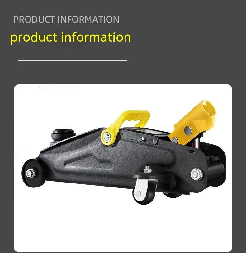 Horizontal hydraulic low-profile car jack with handle for tyre changing