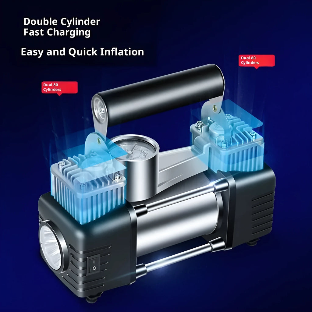 150W double cylinder air pump with digital display toolbox and tyre pressure gauge for car use