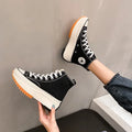 All-match women's thick-soled canvas shoes in black, plain style, side view