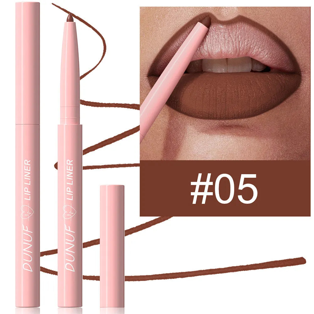 Set of twelve velvet matte lip liner pencils in different colours numbered 01 to 12