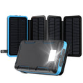 25000 mAh solar power bank in plastic shell industrial style blue colour option front view