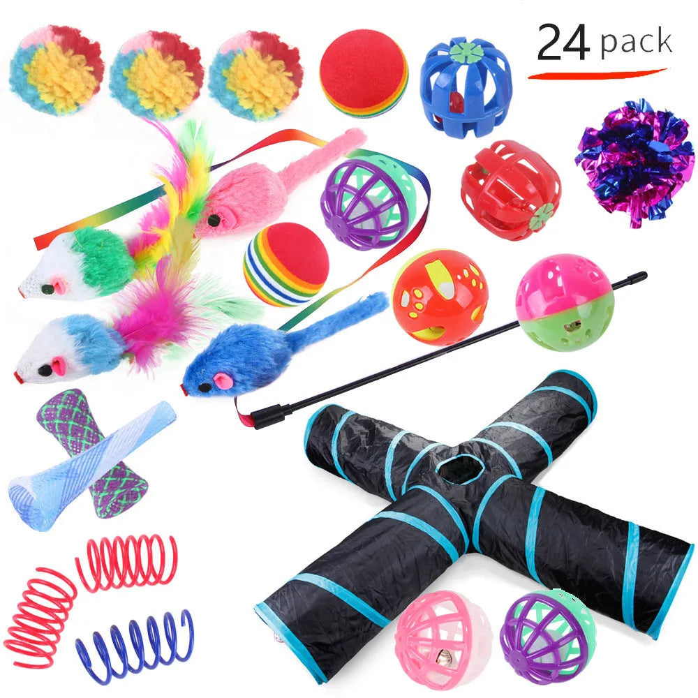Plastic cat channel tunnel toy set showing single and double layer designs