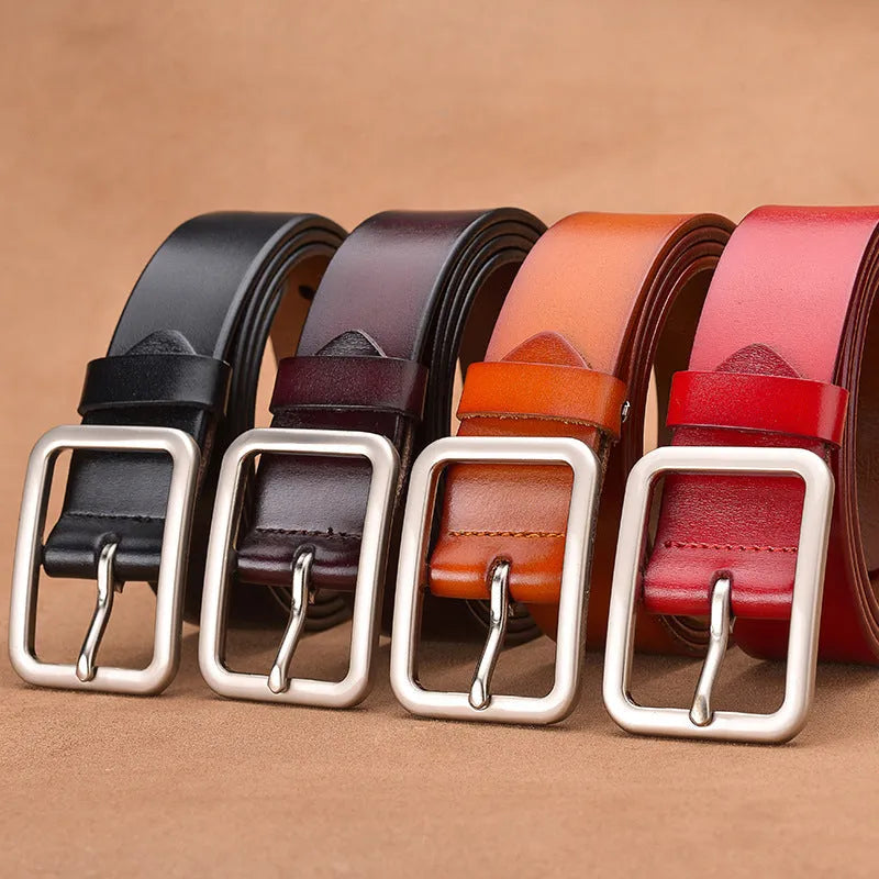Genuine leather casual belt with rectangular alloy pin buckle in black colour