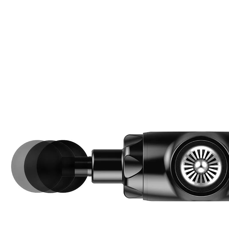 Black and white handheld muscle massager with adjustable speed control