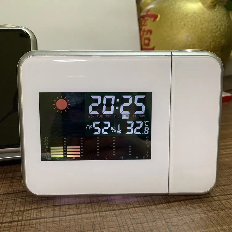 Home electronic clock with digital display and USB port, black plastic case, 16x6x12 cm size