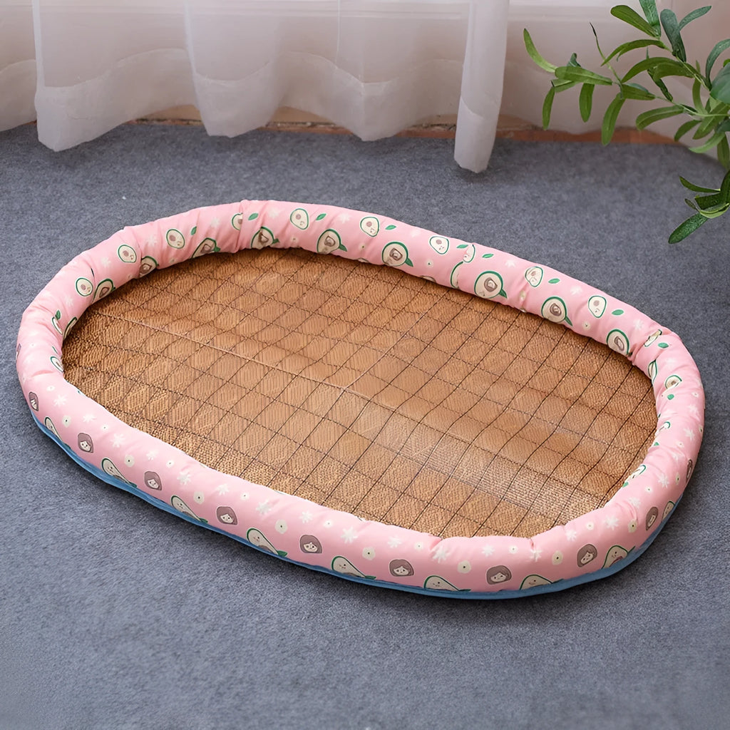 Foldable linen pet bed in pink avocado colour for cats and dogs with size options from S to XXL