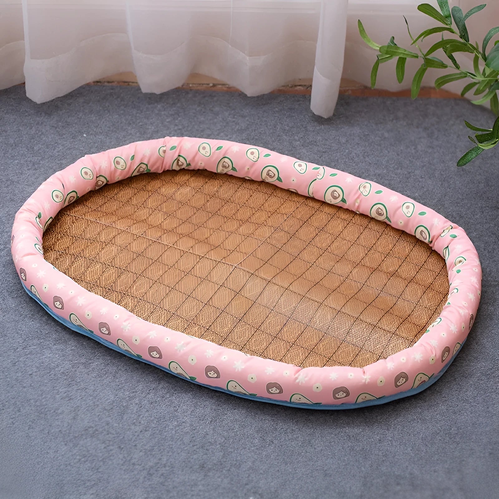 Foldable linen pet bed in pink avocado colour for cats and dogs with size options from S to XXL