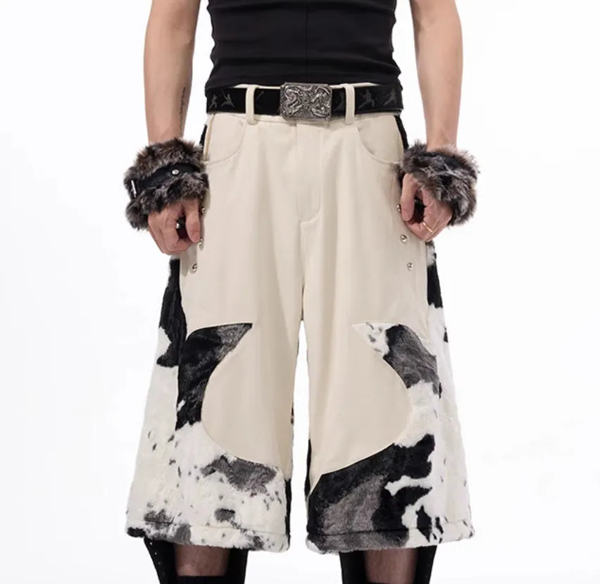Cropped trousers in milk fibre with stitched decorative pattern options including check, stripe, print and embroidery.