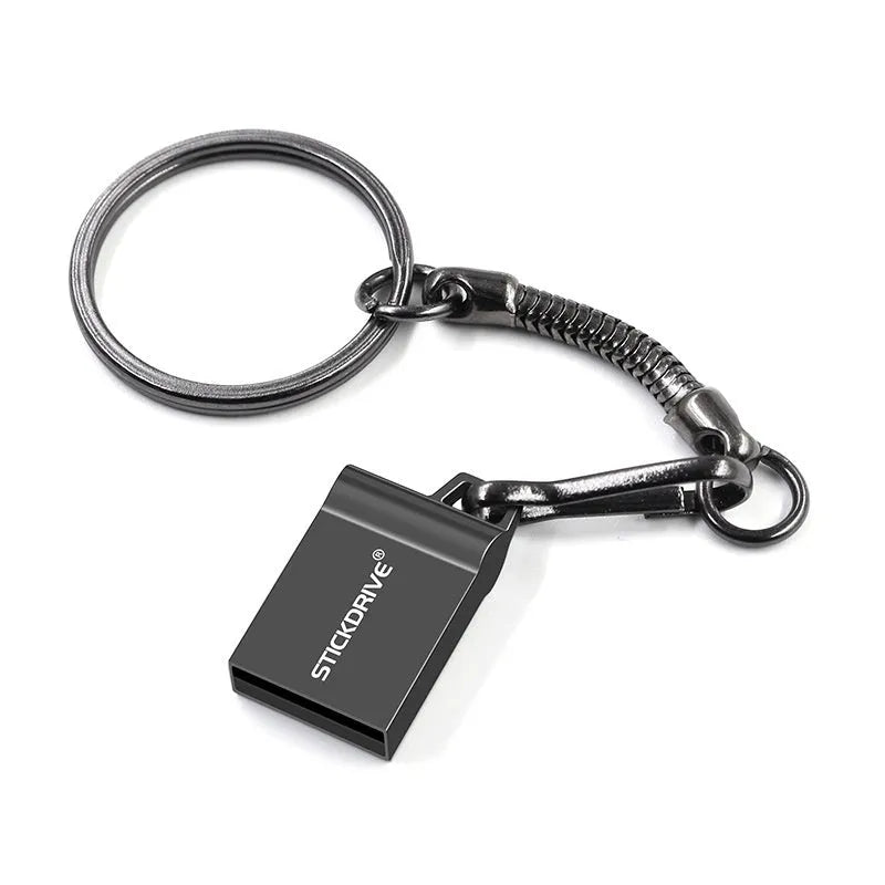 Metal car-shaped USB flash drive on a necklace chain, shown in black and silver colour options.
