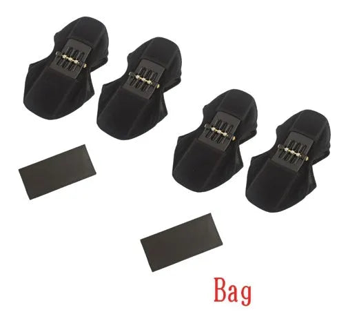 Adjustable spring knee brace support for mountaineering and sports, shown in black with breathable fabric.