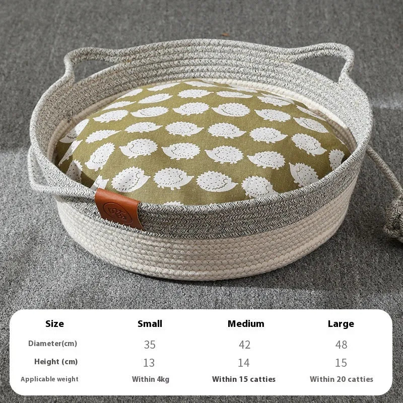 Grey woven cotton cat bed mat shown in a cat cage