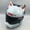 Set of detachable animal ears and tail ornament for motorcycle helmet, shown in black and white wolf design.