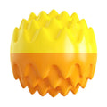 Blue and orange squeaky dog ball toy with spiky dental cleaning surface for aggressive chewers
