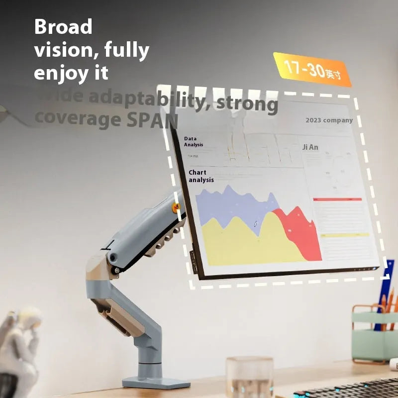 Grey aluminium alloy computer monitor bracket robotic arm F80-XV on a desk