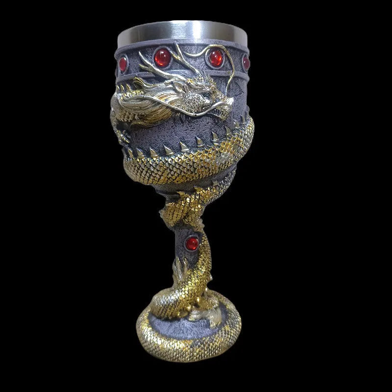Chinese dragon design 3D stainless steel red wine glass with 200ml capacity in red or gold colour