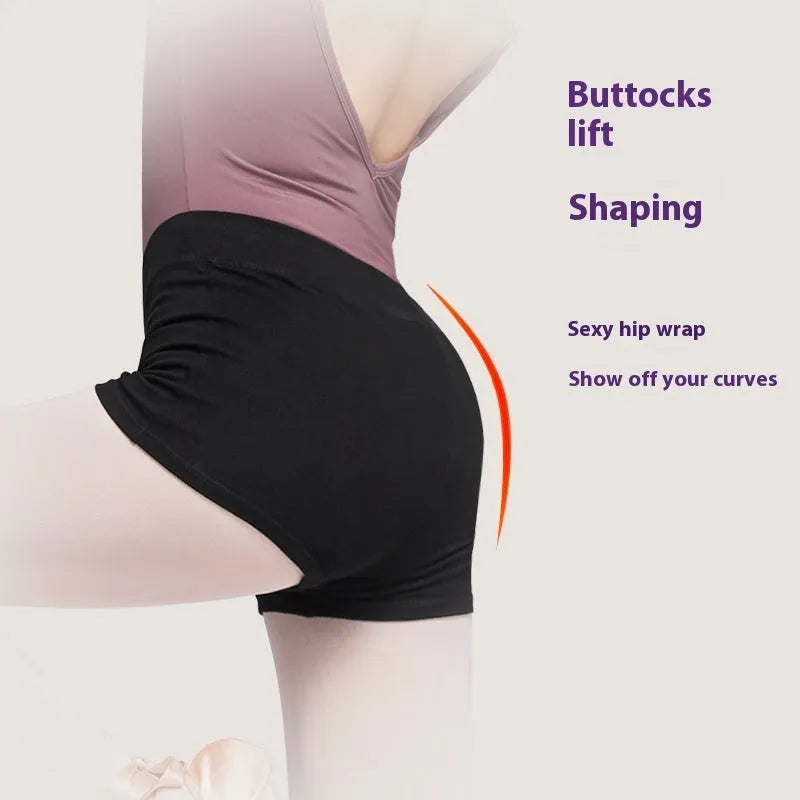 Black cotton dance shorts for women, shown as ballet practice clothing.