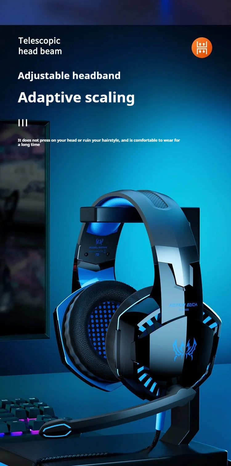 Wired USB headset for laptop and desktop computer with microphone and protein skin earmuffs in blue and black