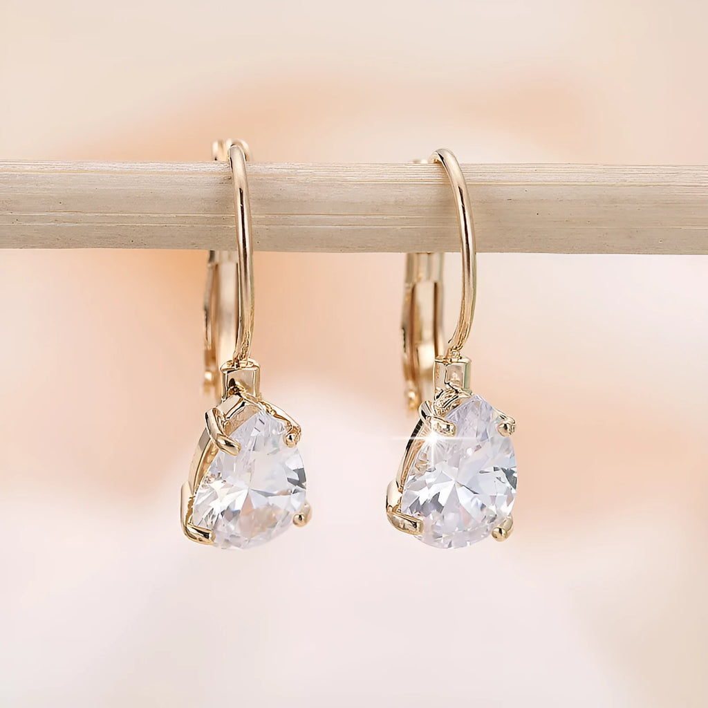Women's drop-shaped copper earrings with platinum inlay in gold colour