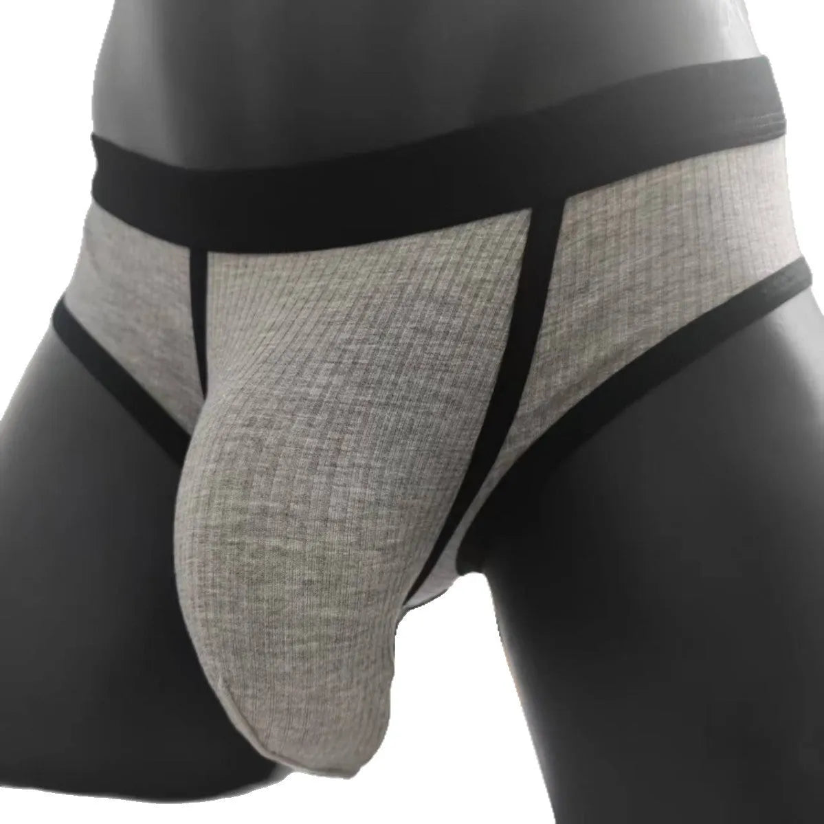 Men's solid colour U-shaped briefs in viscose fabric on a size chart background.